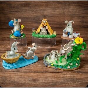 Fitz and‎ Floyd Charming Tails Mouse and Rabbit Figurines 5 Pcs Resin 1990s